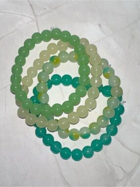 Green Beaded Stretch Bracelet Set of 4